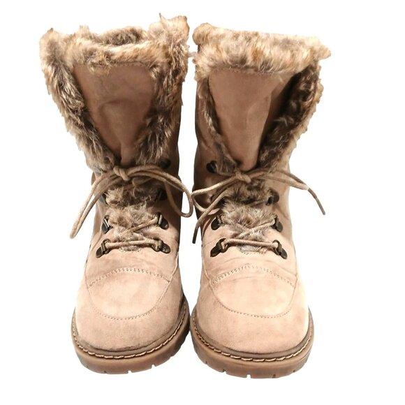 Bass Womens Snow Boots Size 7.5 Angelica Rubber Sole Lace Up Faux Fur Lined Tan - Picture 2 of 6